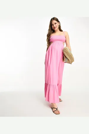 The Frolic The Frolic exclusive Maternity emerald cut out maxi summer dress in pink lemonade