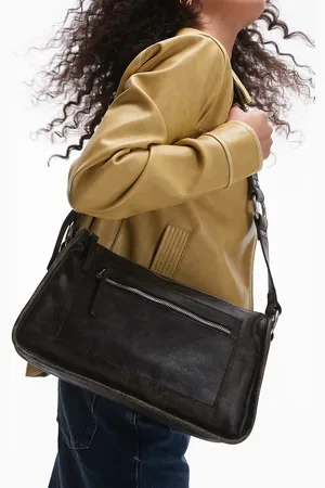 MANGO Square worn leather effect shoulder bag in