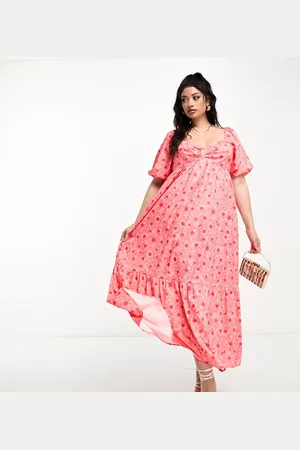 The Frolic The Frolic exclusive Plus daisy print bust detail maxi smock dress in coral