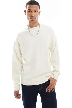 JACK & JONES Oversized fluffy crew neck jumper in cream