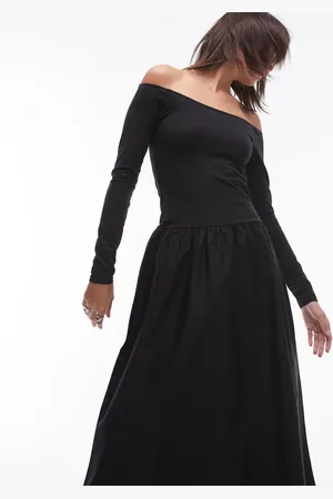 MANGO Bardot drop waist midi dress in