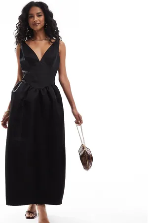 The Frolic Exclusive heavy satin deep plunge corset midaxi dress in