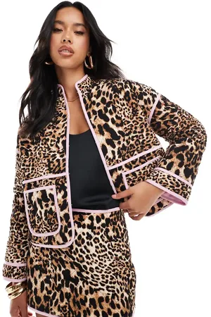 The Frolic Exclusive quilted contrast trim jacket co-ord in leopard