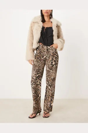 The Frolic Exclusive lace pocket detail straight leg jeans in leopard print