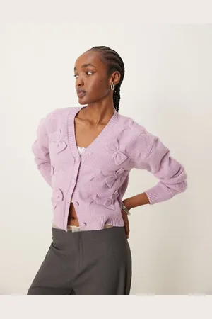 The Frolic Exclusive cable knit bow detail button through cardigan in lilac