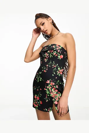 The Frolic Exclusive rose print mini bandeau dress in and red