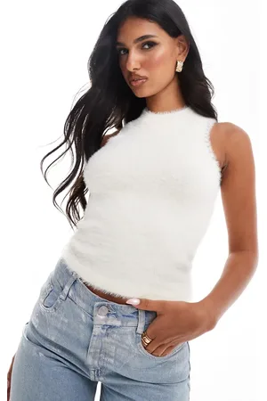 The Frolic Exclusive pearl trim knitted sleeveless top in cream