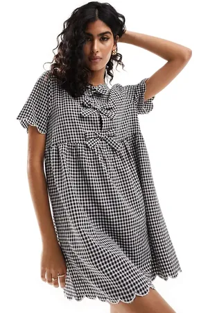 The Frolic Exclusive bow detail smock dress in and white gingham