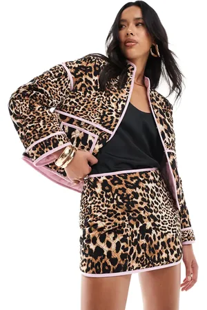 The Frolic Exclusive quilted contrast trim mini skirt co-ord in leopard