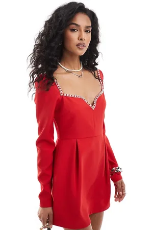 The Frolic Exclusive diamante trim sweetheart neckline mini dress in