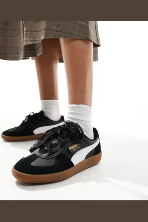 PUMA Palermo trainers with ribbon laces in & white