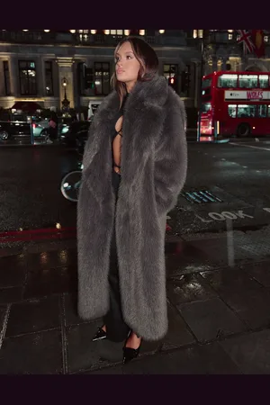 The Frolic X Bella Stovey exclusive faux fur oversized collar maxi coat in chocolate