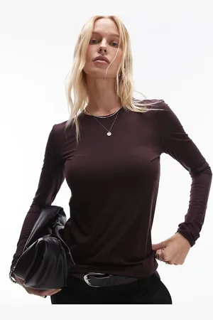ARKET Super stretch jersey close fit top with long sleeves in burgundy