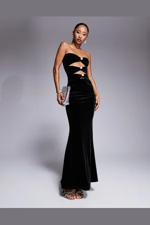 Murci Exclusive bandeau velvet cut out pearl detail maxi dress in