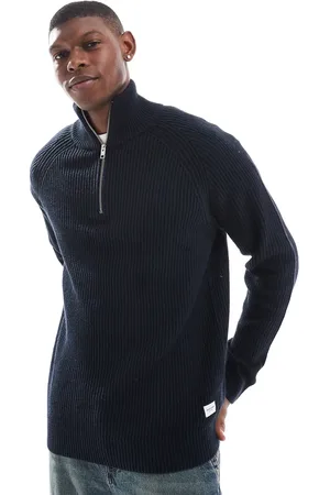 JACK & JONES Ribbed fisherman quarter zip jumper in