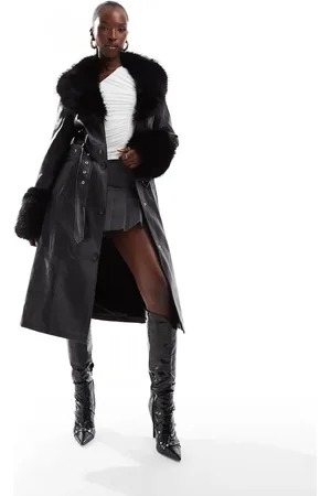 AZALEA WANG Kaya trench coat with faux fur trim in leather
