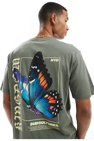 Only & Sons Relaxed fit t-shirt with butterfly back print in dark sage
