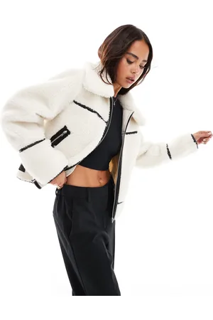 Miss Selfridge Borg contrast trucker jacket in cream