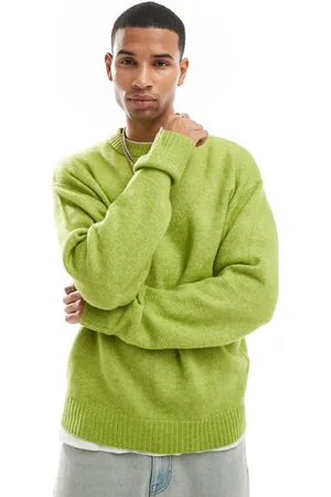JACK & JONES Oversized fluffy crew neck jumper in lime