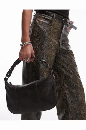 MANGO Leather look buckle strap bag in dark