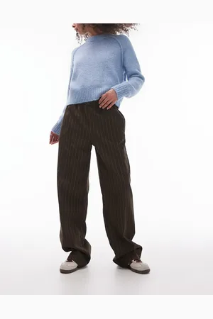 Topshop Pull on straight leg striped trouser in chocolate