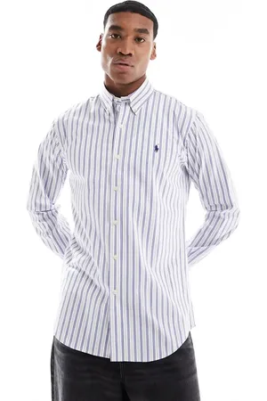 Ralph Lauren Icon logo multi stripe stretch poplin shirt in white/