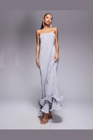 ASOS Bandeau plisse maxi dress with dramatic curly hem in
