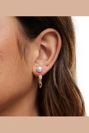 Pieces® Pearl and crystal hoop earrings in