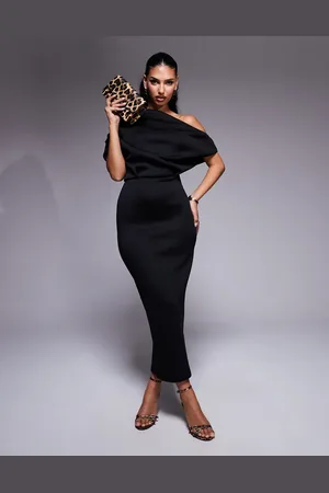ASOS Dramatic neckline scuba midi dress in