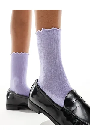 VERO MODA Ribbed glitter sock with frill edge in lilac