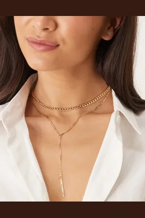 DesignB London Multi layer curb chain and lariat necklace in