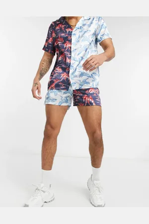 Urban Threads Birds and mountains print satin shorts co-ord