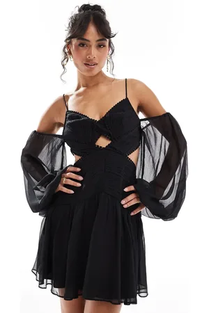 ASOS Lace insert ruched mini dress with cut out in