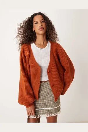 Miss Selfridge Embroidered flower cardigan in chocolate