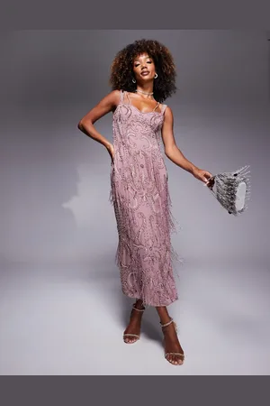 ASOS Embellished cami midi dress with fringing in