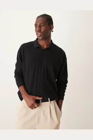 ASOS Oversized long sleeve textured rib polo with revere collar in