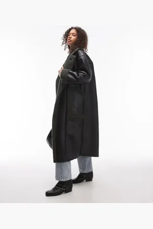 Topshop Oversized long car coat in black and green