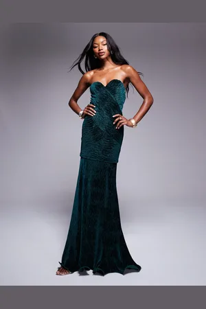 ASOS Textured velvet bandeau maxi dress in forest