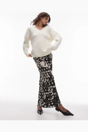 Topshop Co ord bias skirt in blurred mono floral