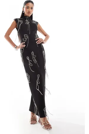 ASOS High neck structured maxi dress with scattered chain embellishment in