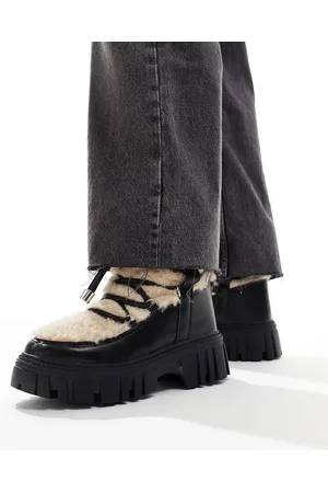South Beach Faux Fur Chunk Lace Up Boot in and Beige