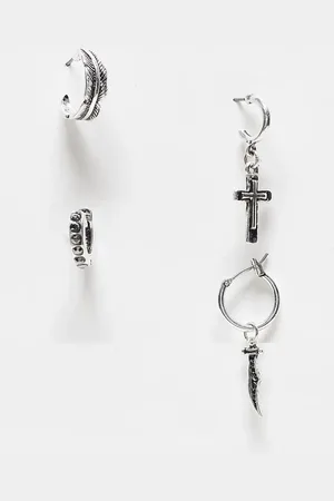 Reclaimed Unisex mix and match huggie hoop earrings and cuff