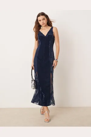 ASOS Lace embroidered velvet cami midi dress in dark