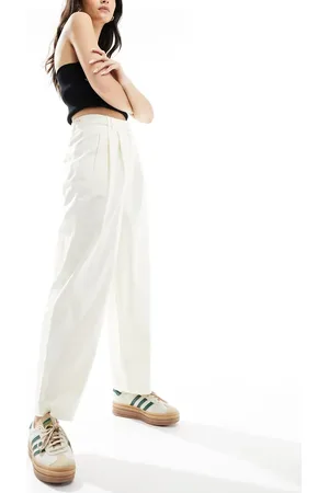 ASOS Barrel leg chino trousers with button tab detail in cream
