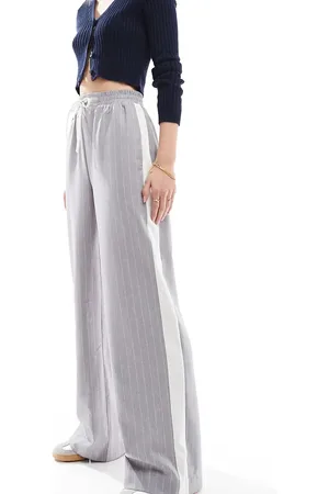 ASOS ASOS DESIGN Tall pull on trousers with contrast panel in grey stripe