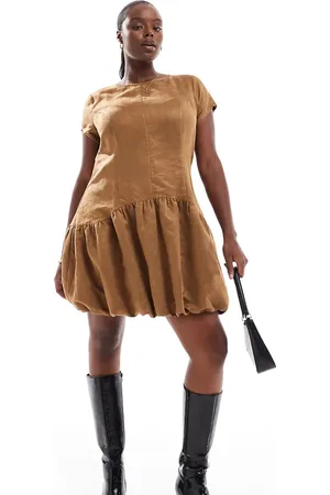 ASOS ASOS DESIGN Curve suedette puffball mini dress in tan