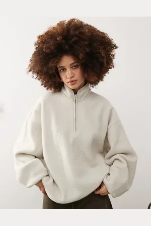 Weekday Carro half zip fleece sweatshirt in off