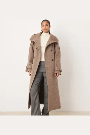 ASOS ASOS DESIGN Tall brushed funnel neck trench coat in mushroom