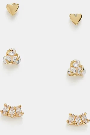 ASOS 14k plated pack of 3 cubic zirconia stud earrings with gift bag
