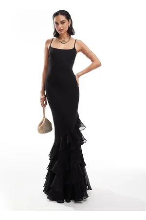 ASOS Scoop neck bias maxi dress with ruffle hem in